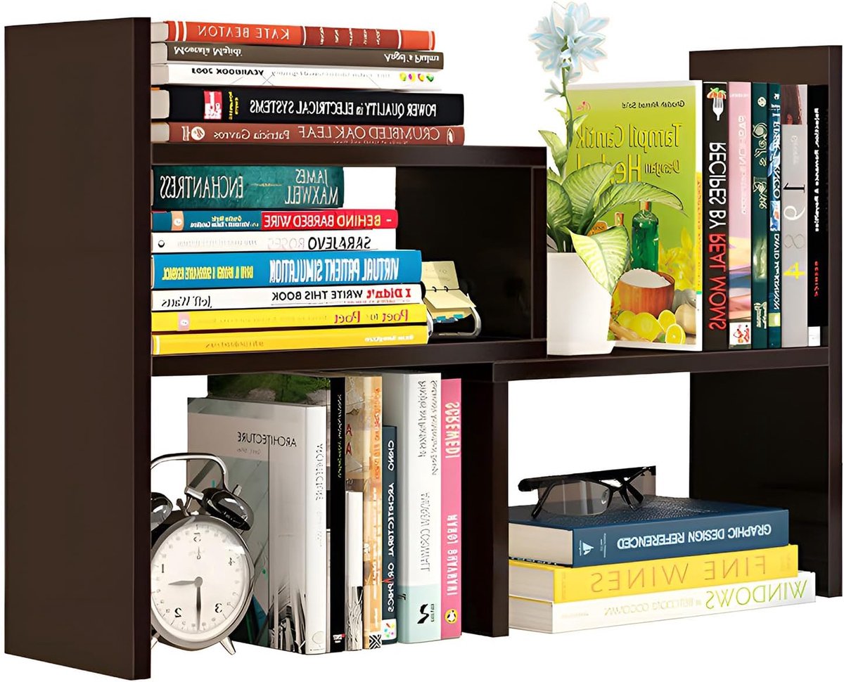 SnelShoppen - Boekenplank & Organizer, Houten Display Rek, Verstelbare Boekenkasten voor Kantoor en Keuken, Duurzaam en Waterdicht, Melamine Materiaal