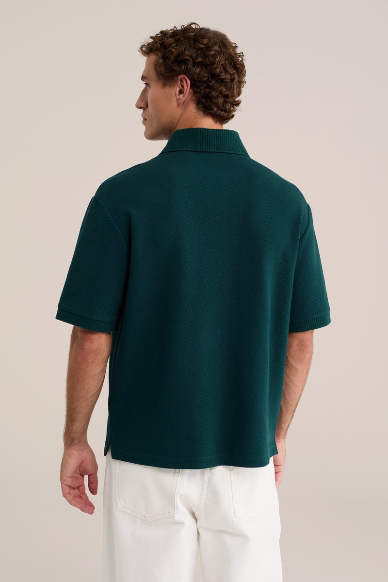 WE Fashion Heren relaxed fit polo met structuur en embroidery