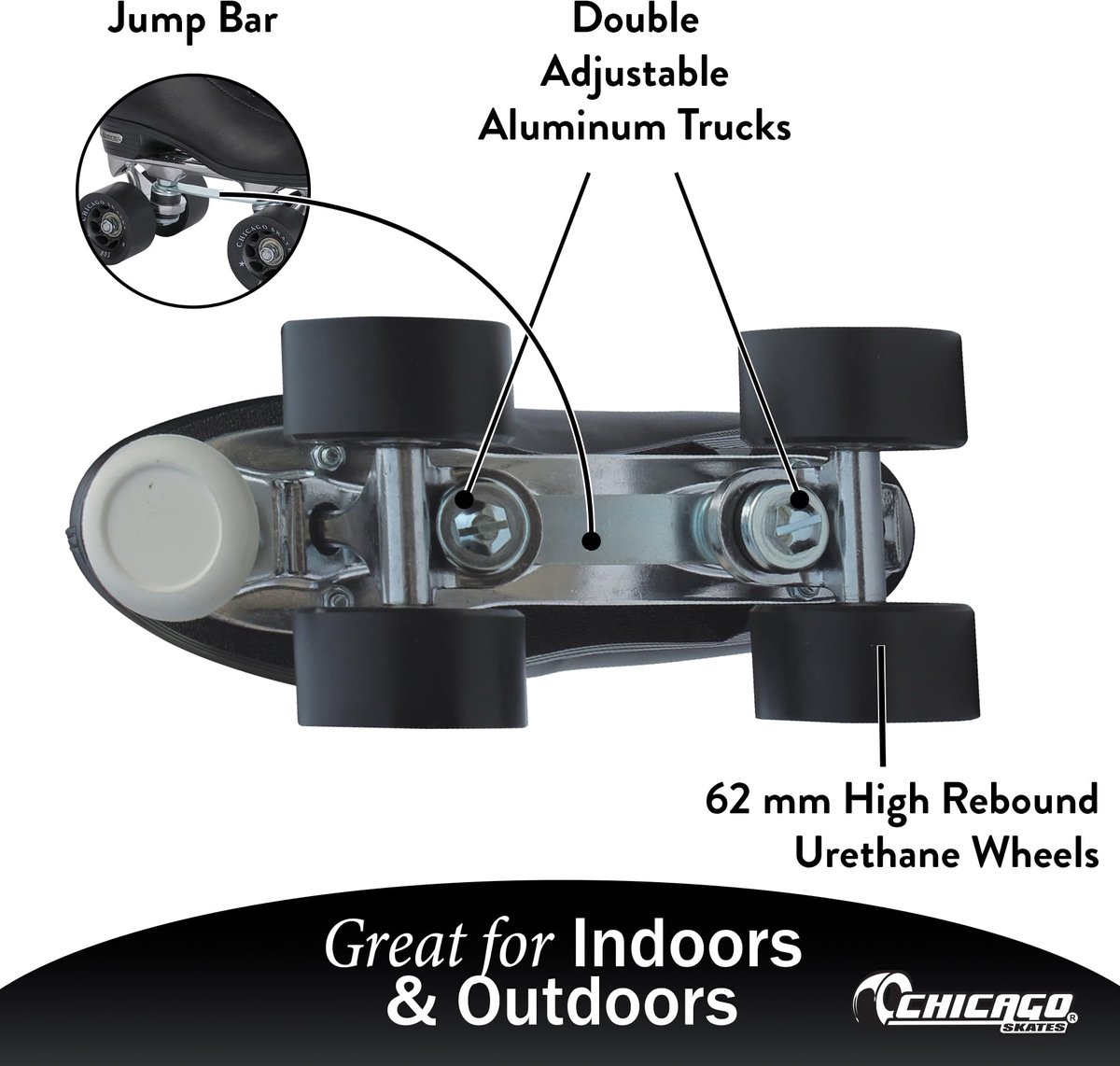 SnelShoppen Premium Lederen Gevoerde Rink Rolschaatsen voor Heren Klassieke Zwarte Quad Skates Perfect voor IJsbanen en Feesten