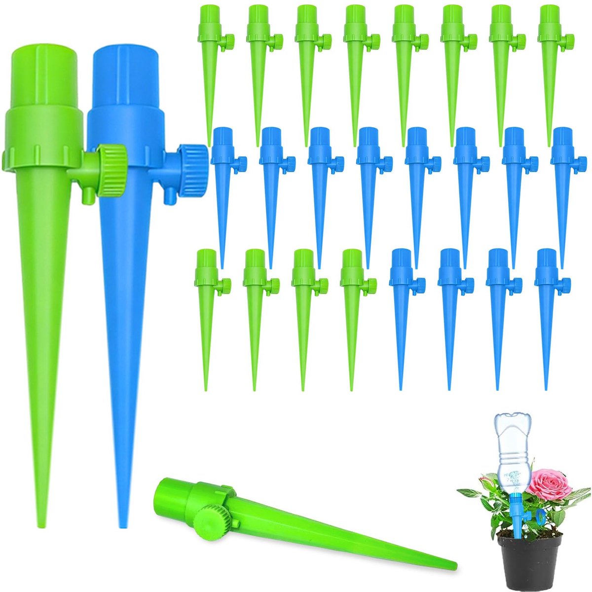 SnelShoppen - 30 stuks automatische bewateringsset, instelbaar bewateringssysteem met bewateringsspikes voor planten, ideaal voor tuin en balkon, eenv