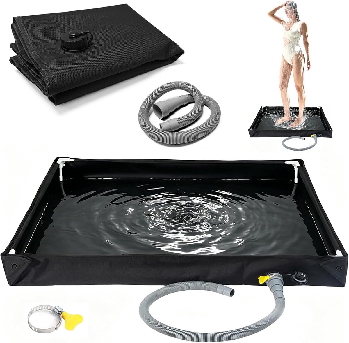 SnelShoppen - Opvouwbare Douchekop 80 x 80 cm met Afvoerslang, Waterdicht Douchegordijn van Oxford voor Camping, Outdoor en Campergebruik