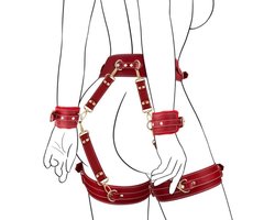 Daity Sex Bondage BDSM-set met 6 onderdelen, inclusief verstelbare handboeien, enkelboeien, dijbeenboeien, blinddoek, kruisband en tailleband. Seksspeeltjes voor volwassenen, geschikt voor mannen, vrouwen en stellen.
