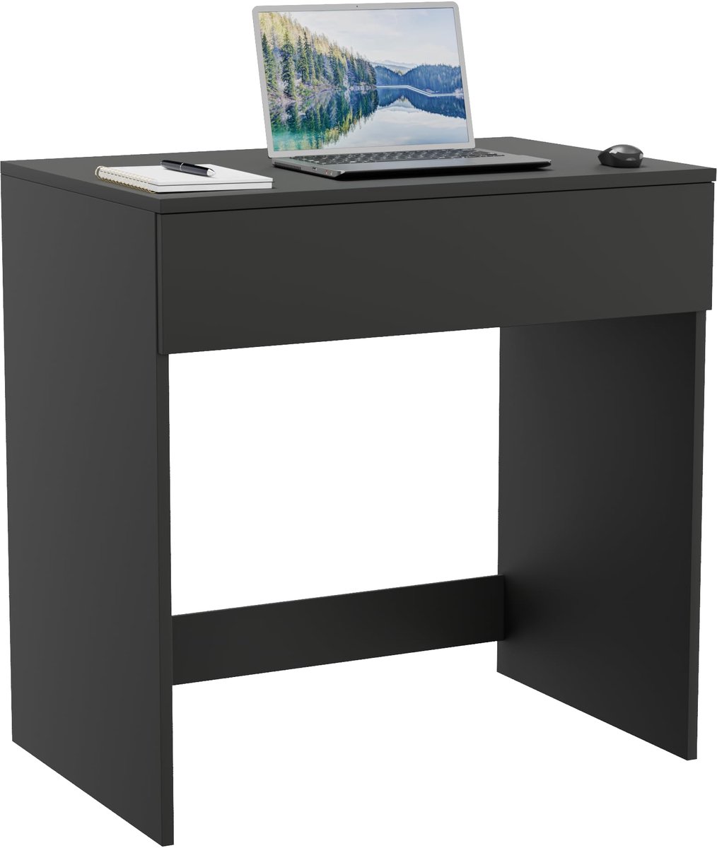 SnelShoppen - ComfortCove Bureau met Lade en Kaptafel, 75 cm, Zwart - Modern Werkbureau, Slaapkamermeubel, Multifunctioneel, Compact, Ideaal voor Thui