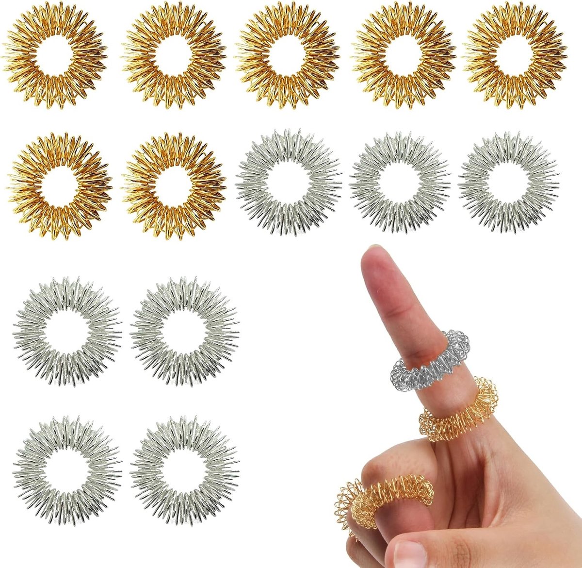 Set van 14 Acupressuurring voor Vingermassage, Stressverlichting en Gewrichtsgezondheid, Ontspanning en Pijnbestrijding