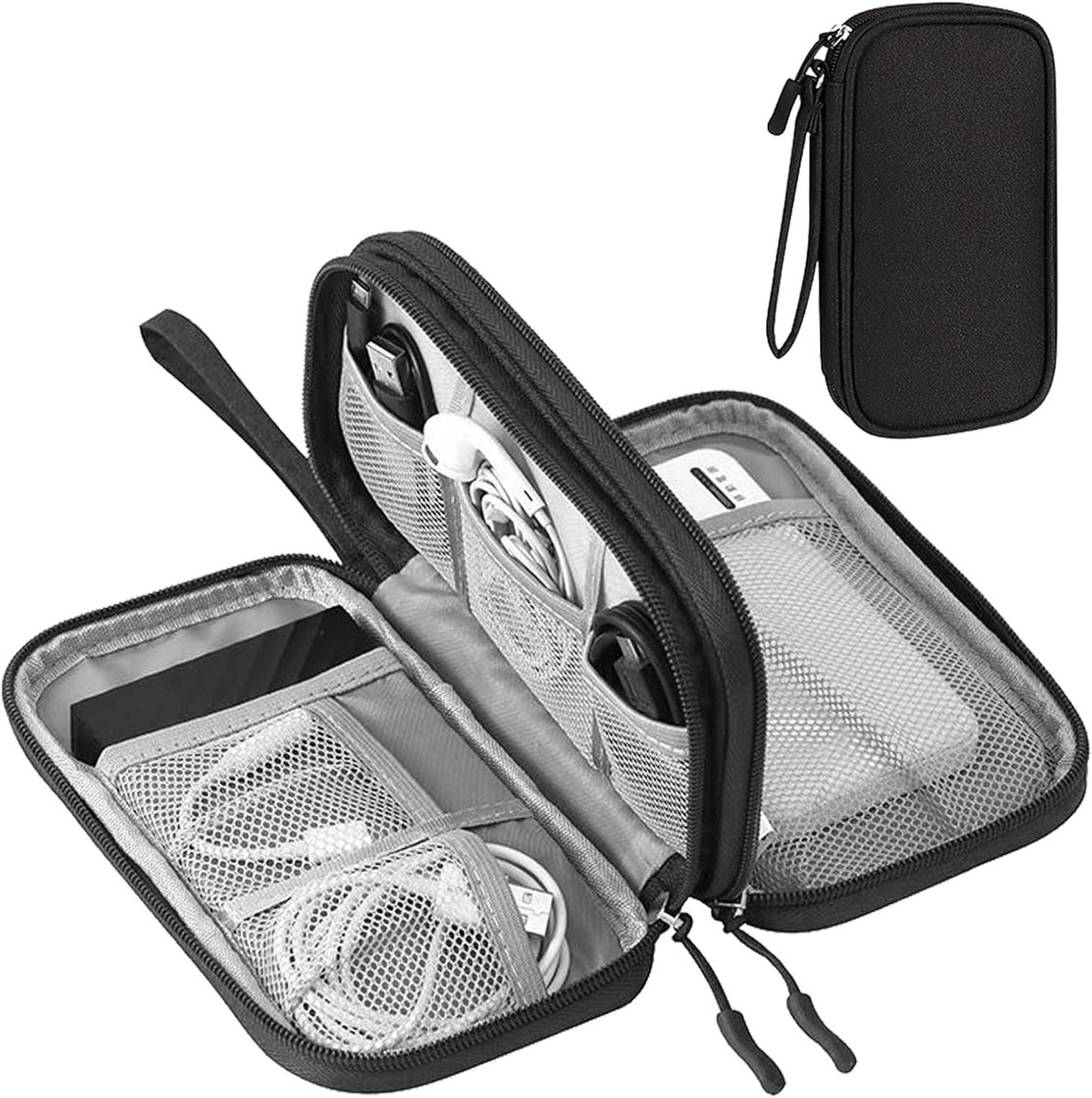 Waterdichte Kabel Organizer Tas voor Elektronica - Dubbele Laag, Geschikt voor Opladers, USB-kabels en Accessoires (Zwart)