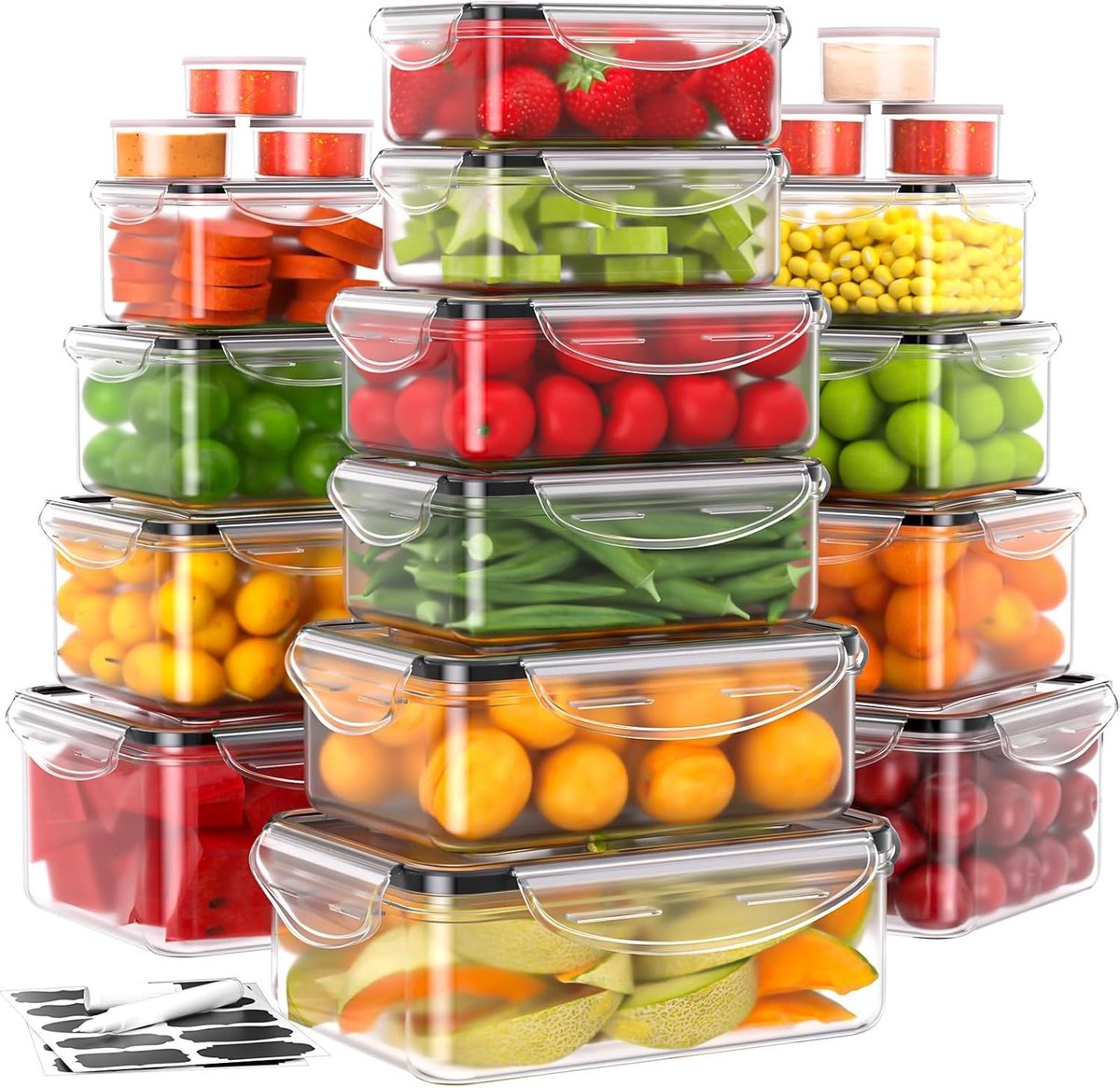 Set van 40 Voedselopslagcontainers met Deksel, Lekvrije Keukenopslag, BPA-vrij en Stapelbaar voor Eten