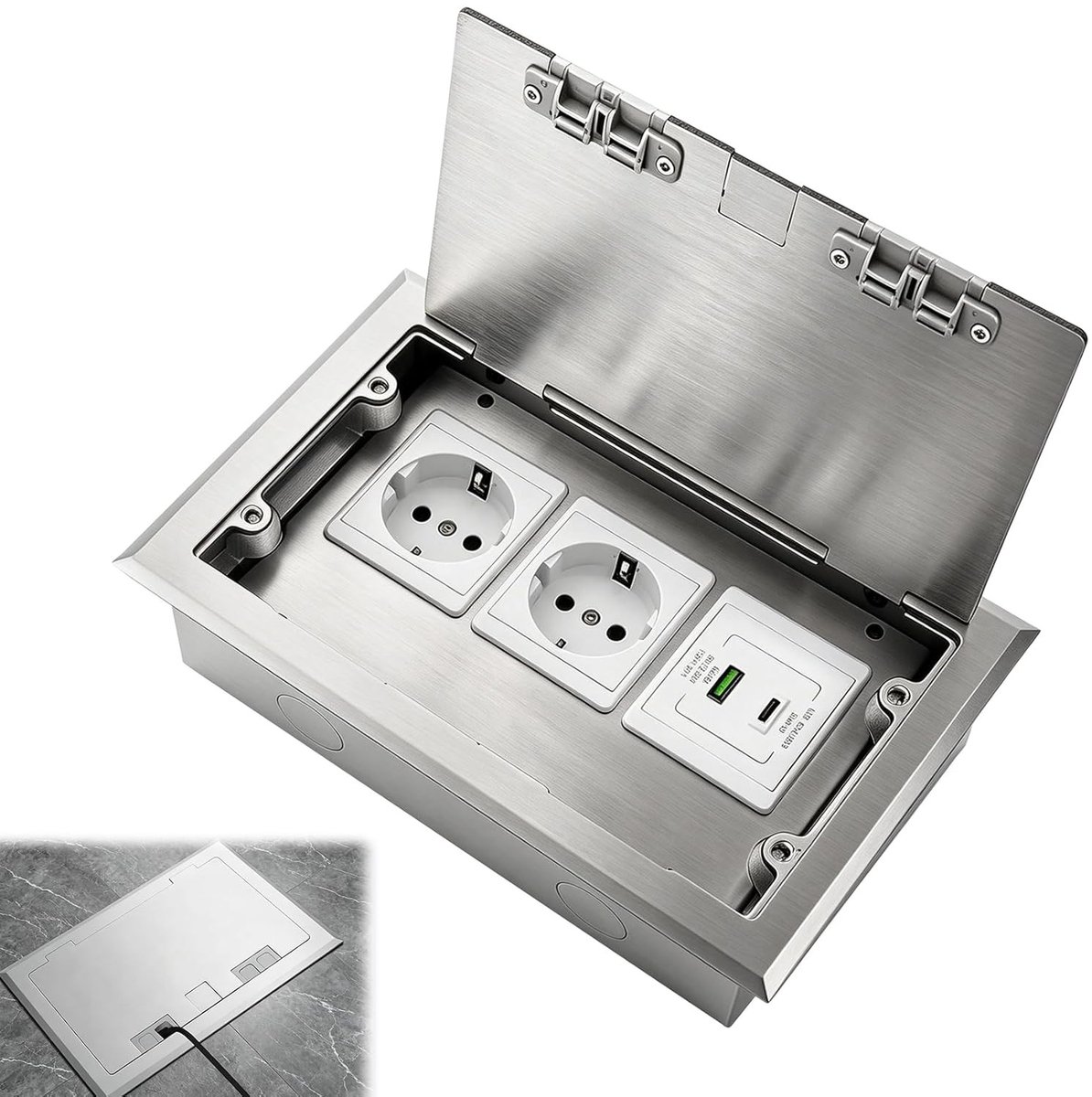 Verstelbare Vloersocket 16 A 4000 W met 2 AC Sockets en 1 USB-A, 1 USB-C voor Kantoor, Hotel en Schoolgebruik