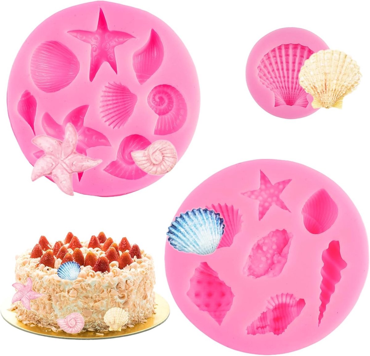 3D Ocean Dieren Siliconen Bakvormen, Schelp en Stervorm Mallen voor Taarten, Chocolade, Snoep en IJs Jello, Perfect voor Creatieve Bakprojecten