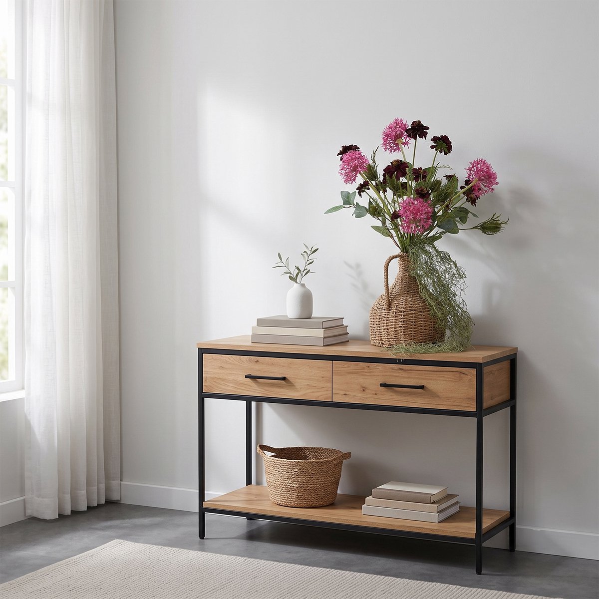 Kunstboeket Alice Washington burgundy 65cm inclusief flesvaas
