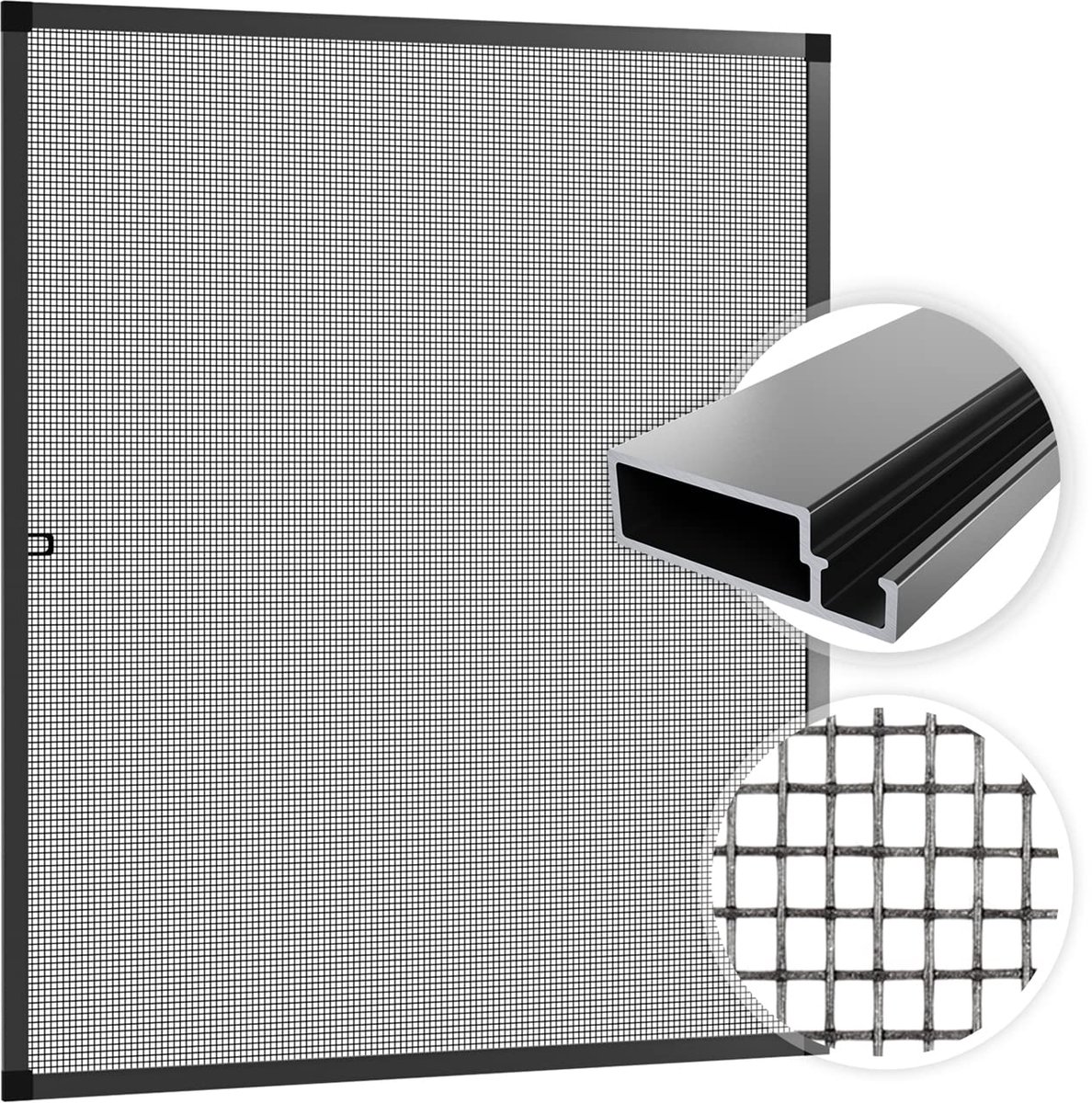 SnelShoppen - Vliegenhor 100x120cm Antraciet Aluminium Frame Insectenhor voor Ramen, Muggenhor, Vliegennet, Ideaal voor Tuin, Keuken en Kamers