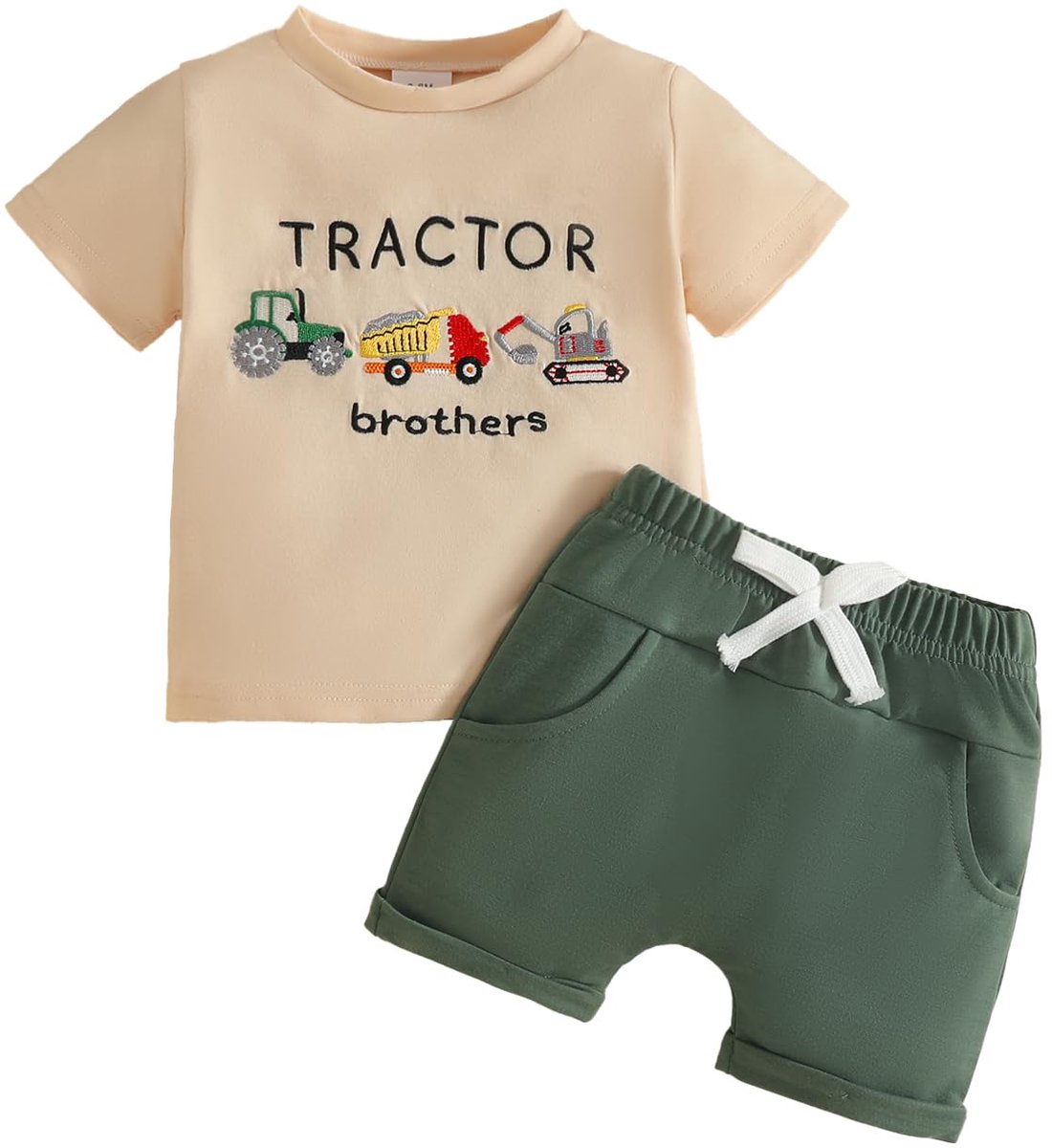 SnelShoppen - Peuter Jongens Kleding Set Ronde Hals T-shirts Tops Letter Print Shorts Zomer Outfits Baby Jongens Graafmachine Vrachtwagen Groen Abriko