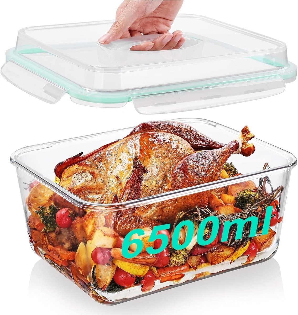 Grote 6.5L Glazen Inmaakcontainer met Deksel, Luchtdicht en Vriesbestendig voor Voedselopslag van Vlees, Fruit en Gerechten voor Feesten