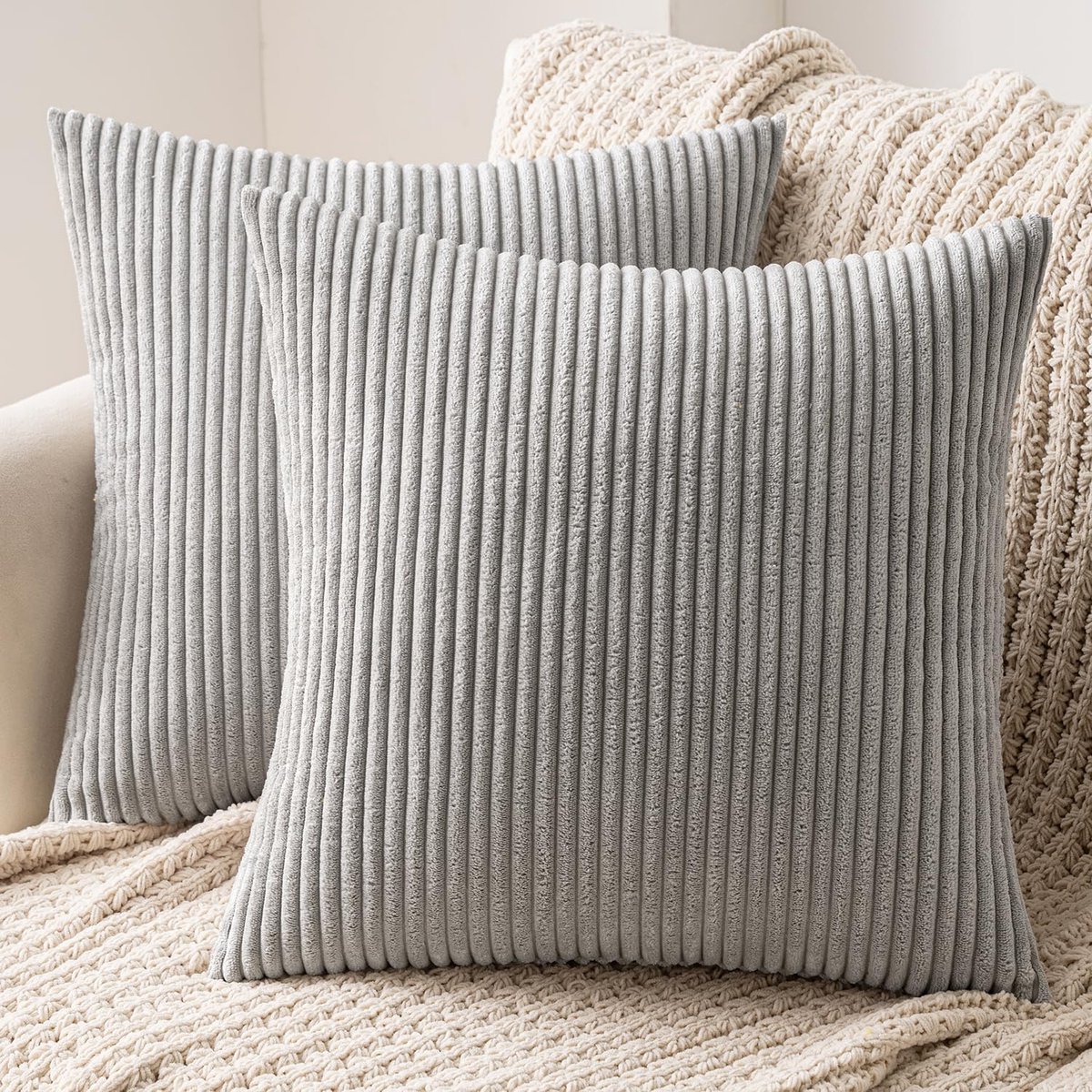 SnelShoppen - Milee Sierkussensloop van ribfluweel, decoratieve kussenhoes met verborgen ritssluiting, zonder vulling, trendy bankkussen, sierkussen v