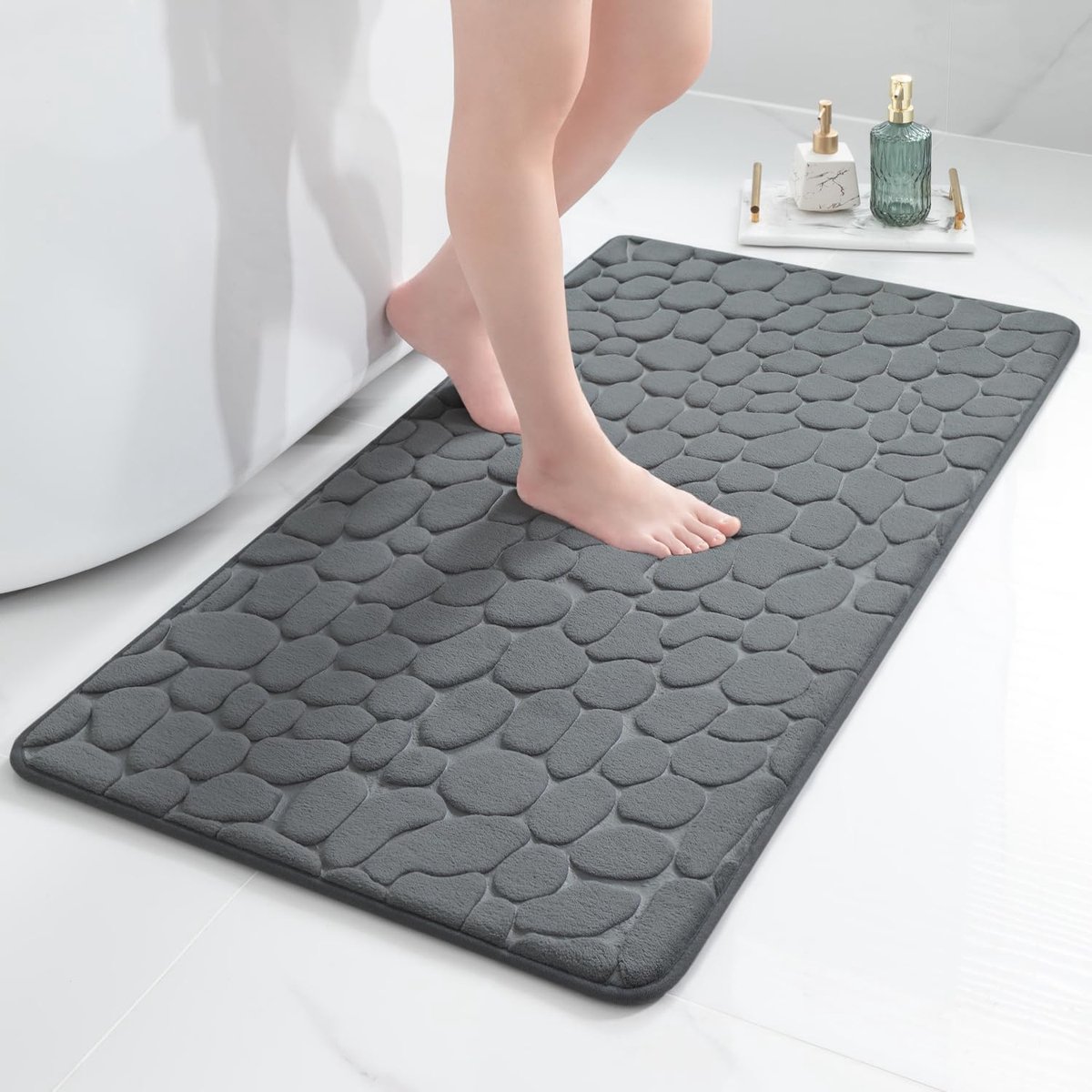 SnelShoppen - Badmat van traagschuim, absorberende douchemat en decoratieve voetmat, antislip mat voor badkamer en woonkamer, 60 x 120 cm, donkergrijs