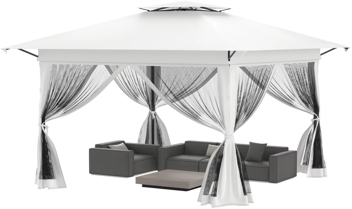 Easy up Paviljoen 3x3m - Pop-up Partytent – Opvouwbare Partytent met Dubbel Dak & Muggengaas – UV-Beschermend 210D Oxford – In 3 Hoogtes Verstelbaar – Inclusief Draagtas