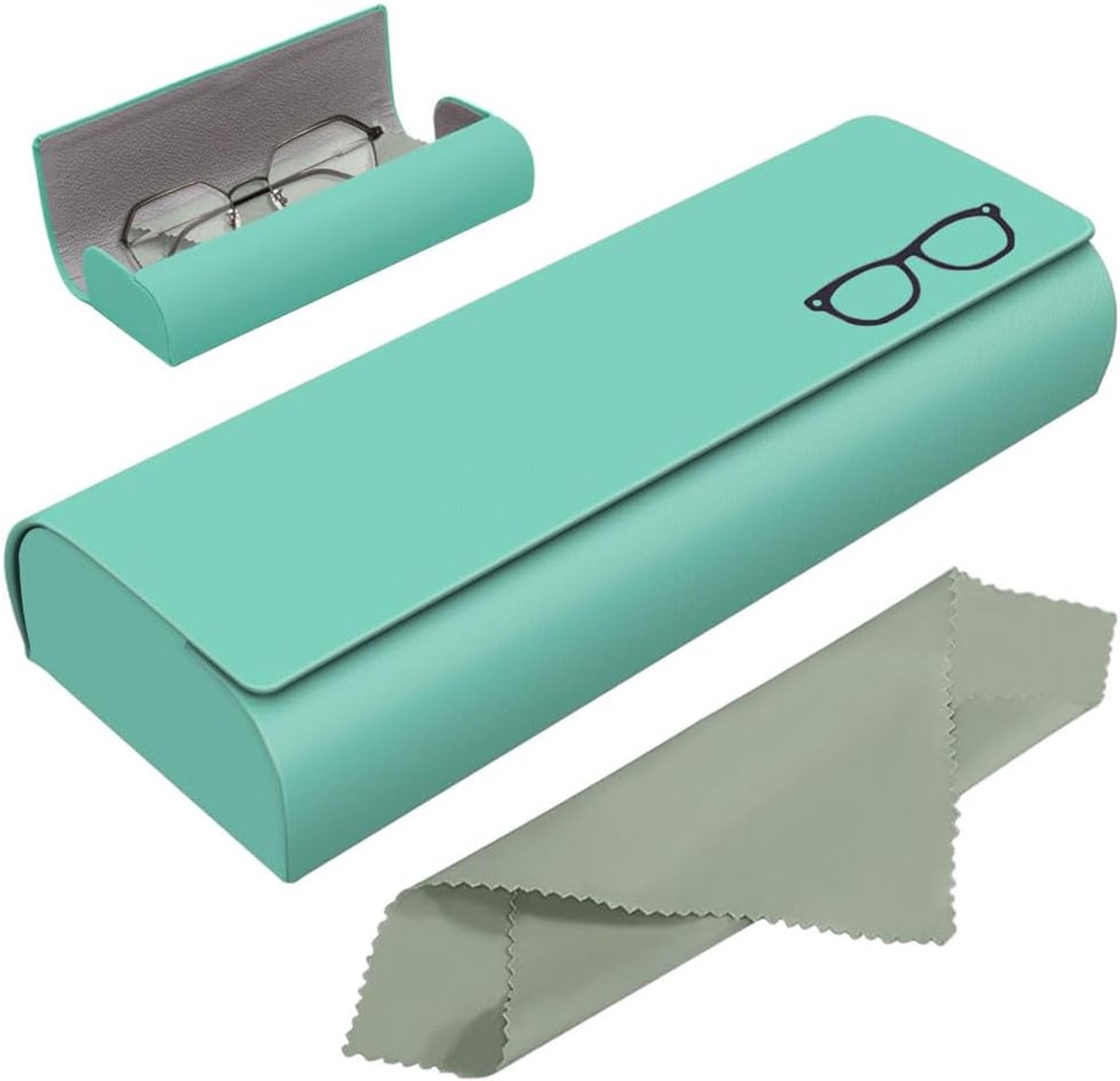 Glasses Case Hard Case, Premium PU Leather Glasses Case Light Green Eyeglasses Case Women and Men Comes with a - ShopVlot