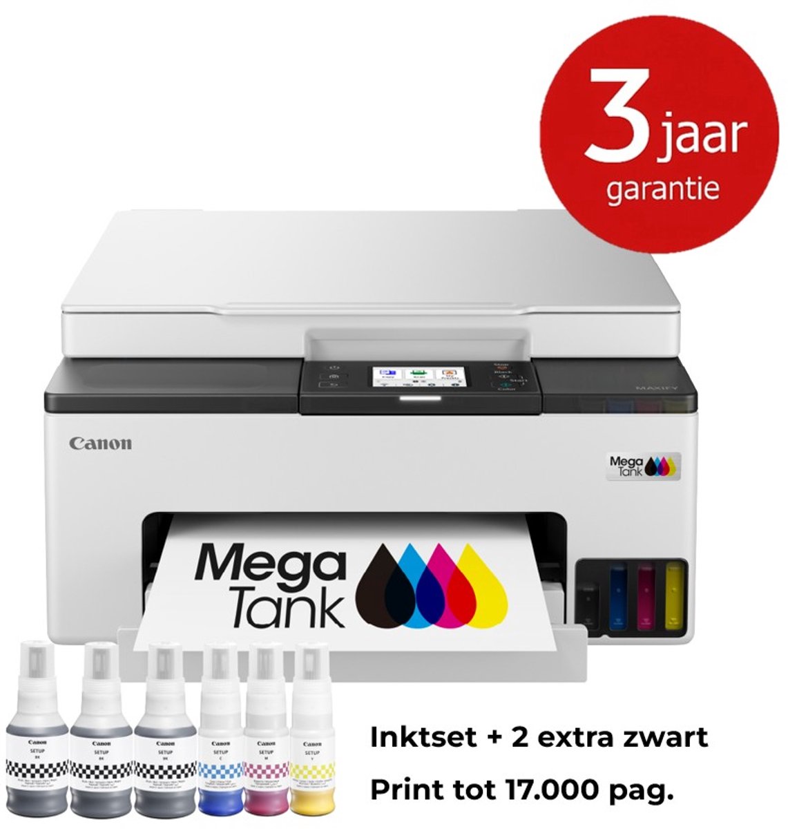 Canon MAXIFY GX1051 MegaTank Printer inclusief Inktset + 2 Extra Zwarte Inkt – Lage Printkosten – Voor Thuiswerkers en Kleine Kantoren – Duplex – WiFi