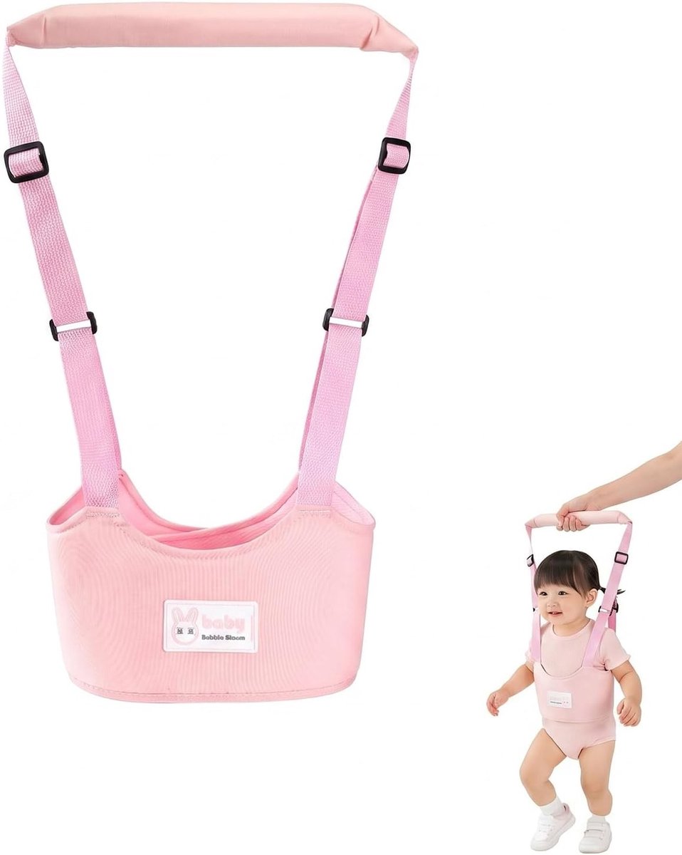 Verstelbare loophulp voor baby's en peuters, ademend harnas voor veilig leren lopen, veilig loopkoord en hardloopriem voor 7-24 maanden, roze