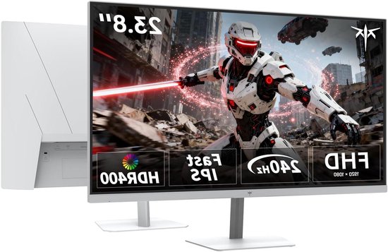 Gaming Monitor - Snelle Beeldscherm - Intensief Gamers - Fast IPS Paneel - 24 Inch - Wit — afbeelding 2