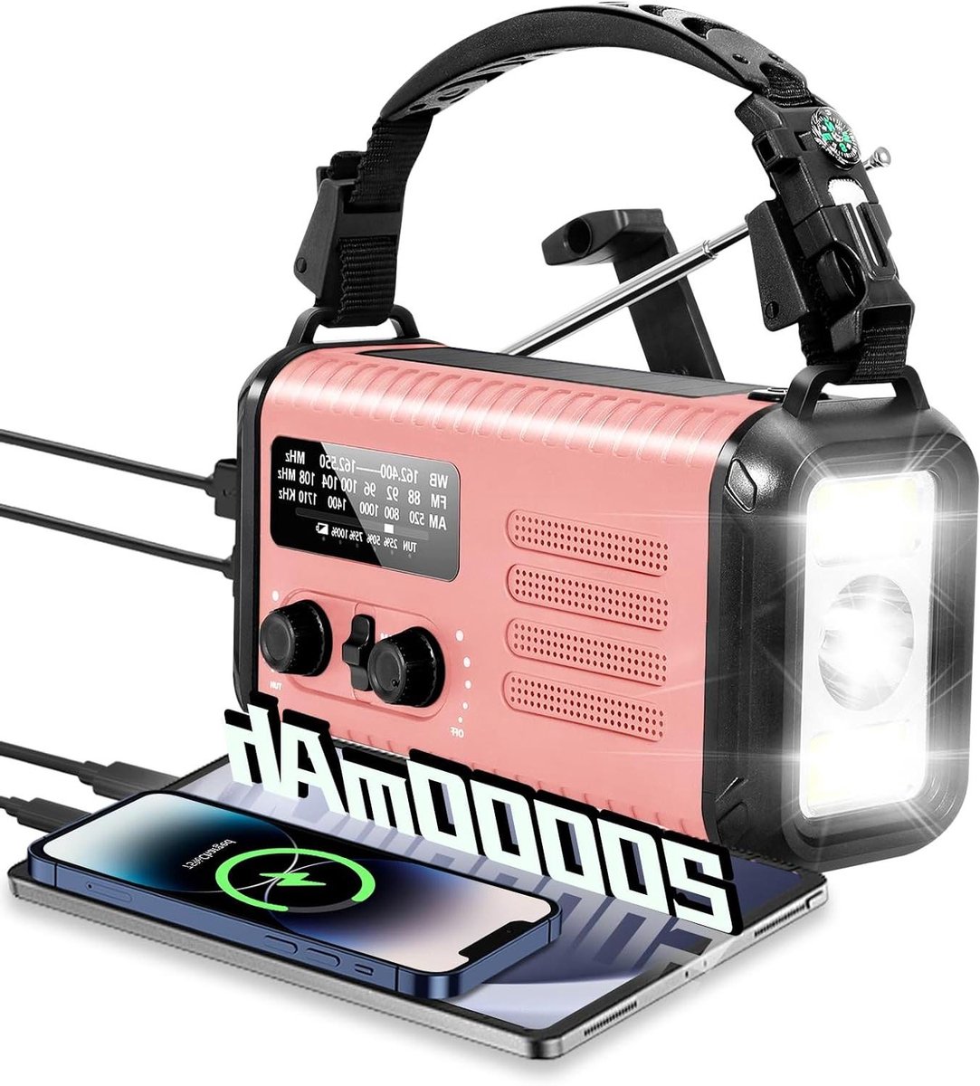 Noodweer Radio - Draagbare Radio - Noodsituaties Thuis - Grootste Batterijcapaciteit - 20000mAh - Roze