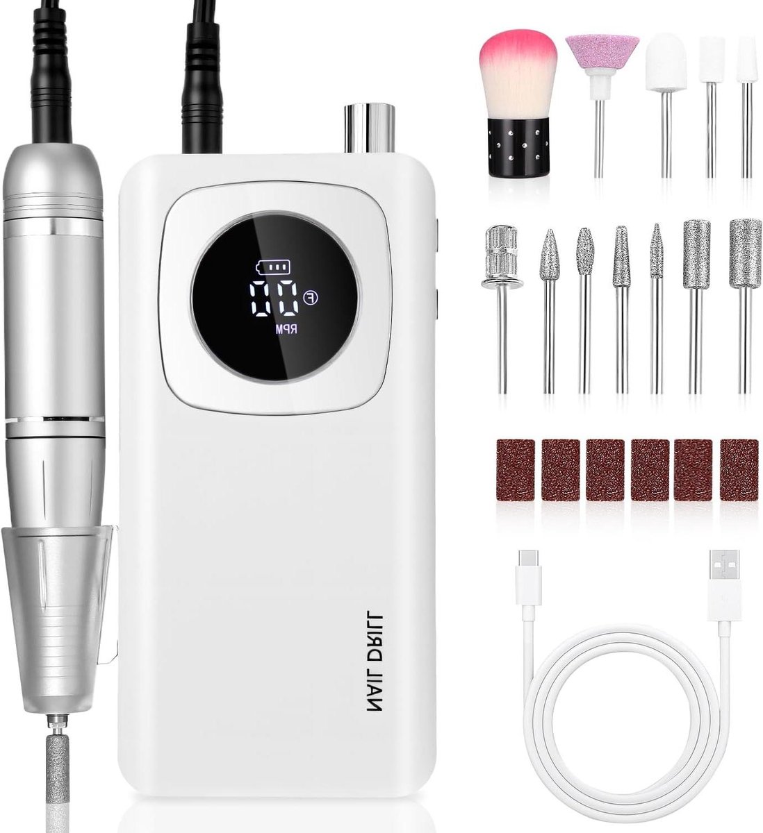 Elektrische nagelfrees - Nagelvijl machine - Manicure pedicure - 45000 tpm LCD display - 216 cm - Zwart