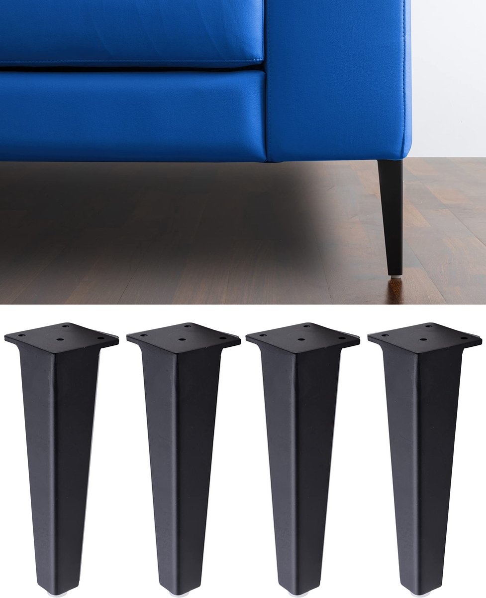 SnelShoppen - 4 x Meubelpoten voor Banken en Meubels - Hoogwaardige IJzeren Voeten NECKRONE - Modern & Elegant Design - Mat Zwart - Hoogte 195 mm - Pe