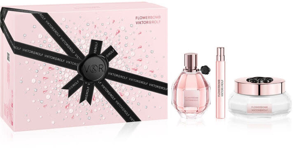 Viktor & Rolf Flowerbomb Gift Set, Eau de Parfum 100ml, Body Cream 200ml, Eau de Parfum Spray 10ml