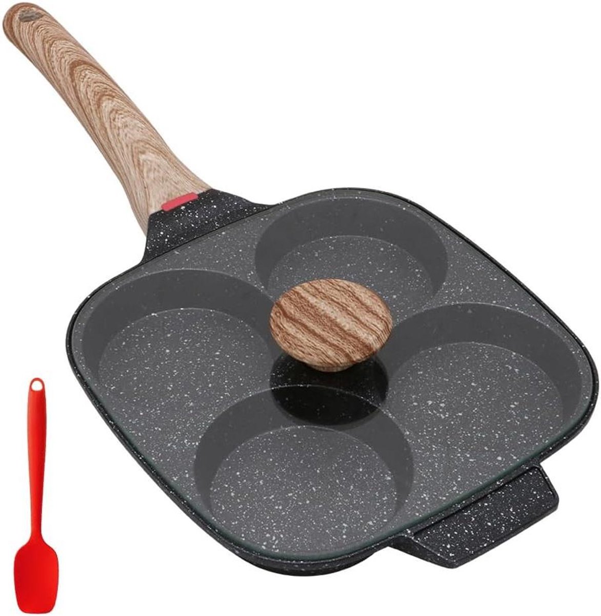 Pannenkoekenpan met Deksel Eierkoekenpan 4 Cups Ontbijt Maken Temperatuurgevoelige Strip 4 Koppen Zwart