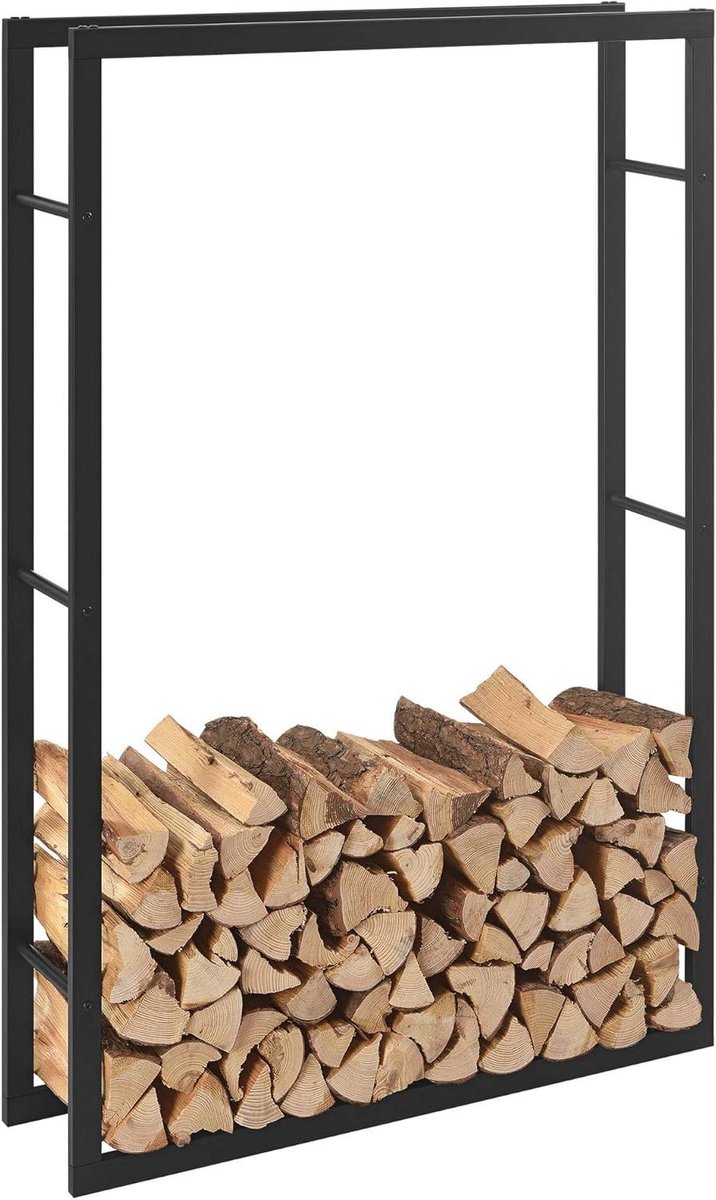 Houtopslag Rek - Hout Opslag - Buiten Opslaan - Poedercoating Staal - 100x25x150cm - Zwart