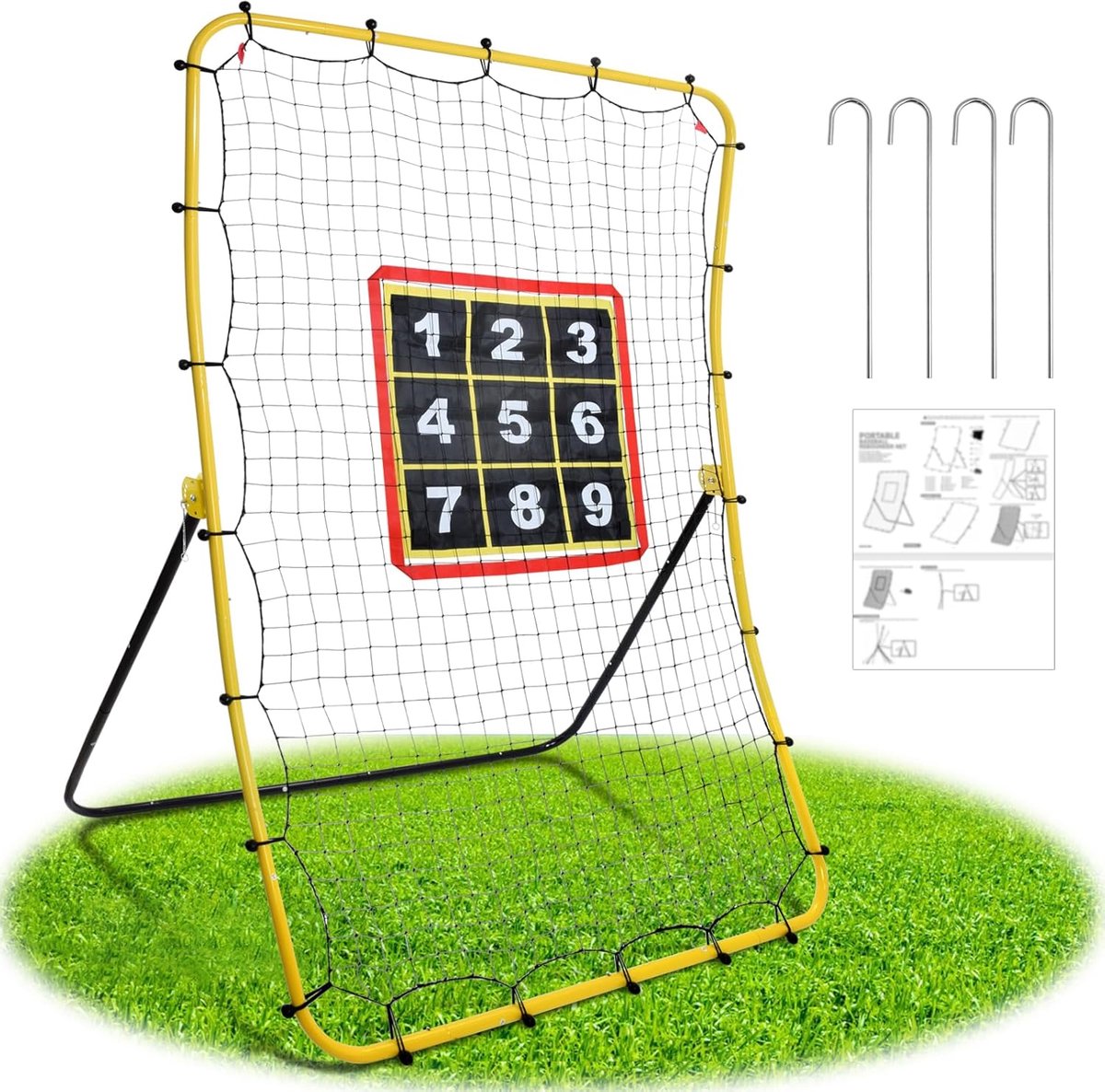 Voetbal Rebounder Net - Trainingsapparaat Sport - Verbeteren Balcontrole - 5 Verstelbare Hoeken - 5.6FT - Geel