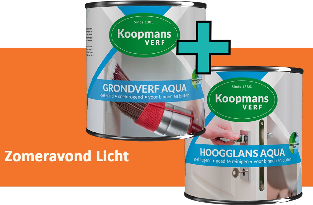 Koopmans Grondverf Aqua en Hoogglans Aqua Verfset - Binnen en Buiten - Zomeravond Licht - 2x 2,5 l