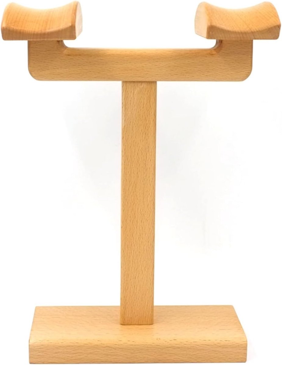 Koptelefoon Stand - Headset Houder - Bureau Organisatie - Dubbele Boogvorm - 32cm Hoog - Beukenhout