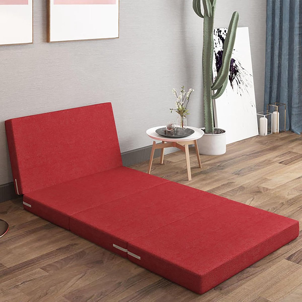 Gastenmatras Opvouwbaar - Logeer Matras - Comfortabel Slapen - Met Hoofdeinde Kussen - 200 x 60 cm - Rood
