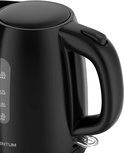 Close-up van het zwarte, ergonomische handvat van de Inventum waterkoker.