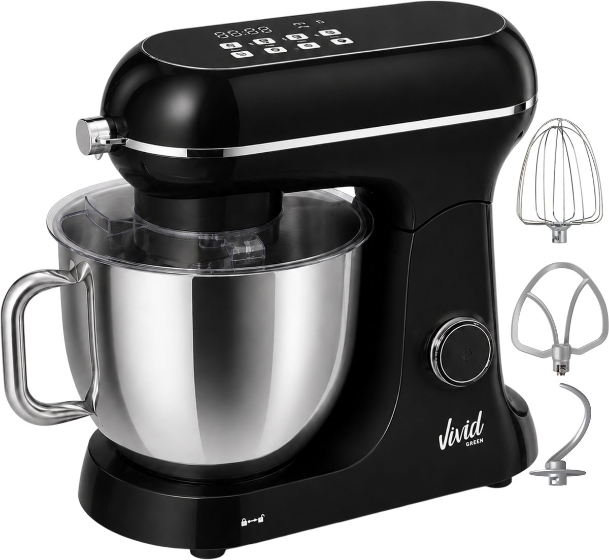 Vivid Green Luxe Keukenmixer - Touchscreen Display - 7L Mengkom - 11 Snelheden - Vaatwasserbestendig - Keukenmachine - Keukenrobot - Zwart