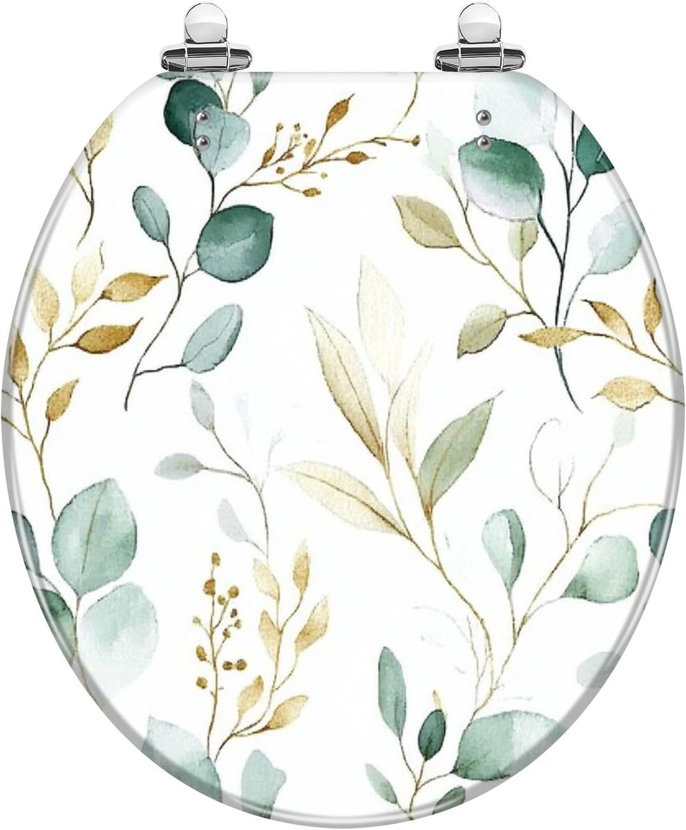 Toiletbril - Toiletdeksel - Badkamer Decoratie - Langzaam Sluitend - 41.9 cm - Groen Goud Aquarel