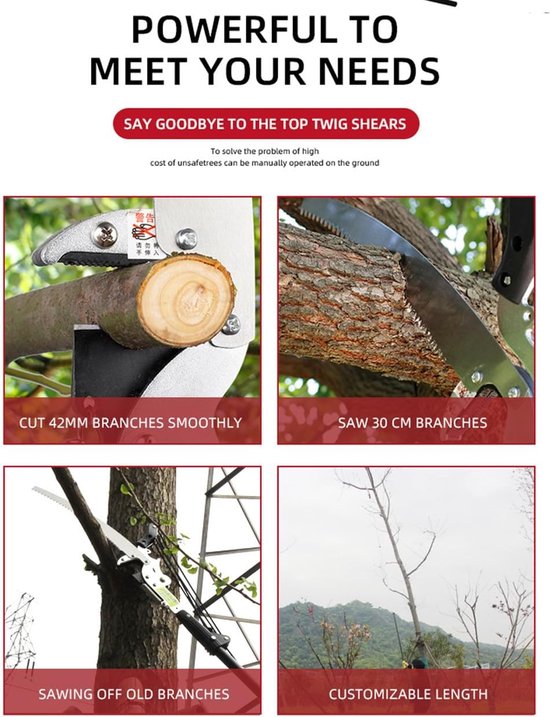 Uitschuifbare Snoeischaar - Boom Snoeihaak Lange Stok - Takken Snoeien Hoge Bomen - Telescopisch Verstelbaar SK5 Staal - 5.4 Meter — afbeelding 4