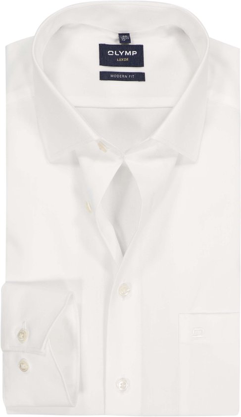 Wit Olymp Luxor overhemd met lange mouwen en borstzak, modern fit.