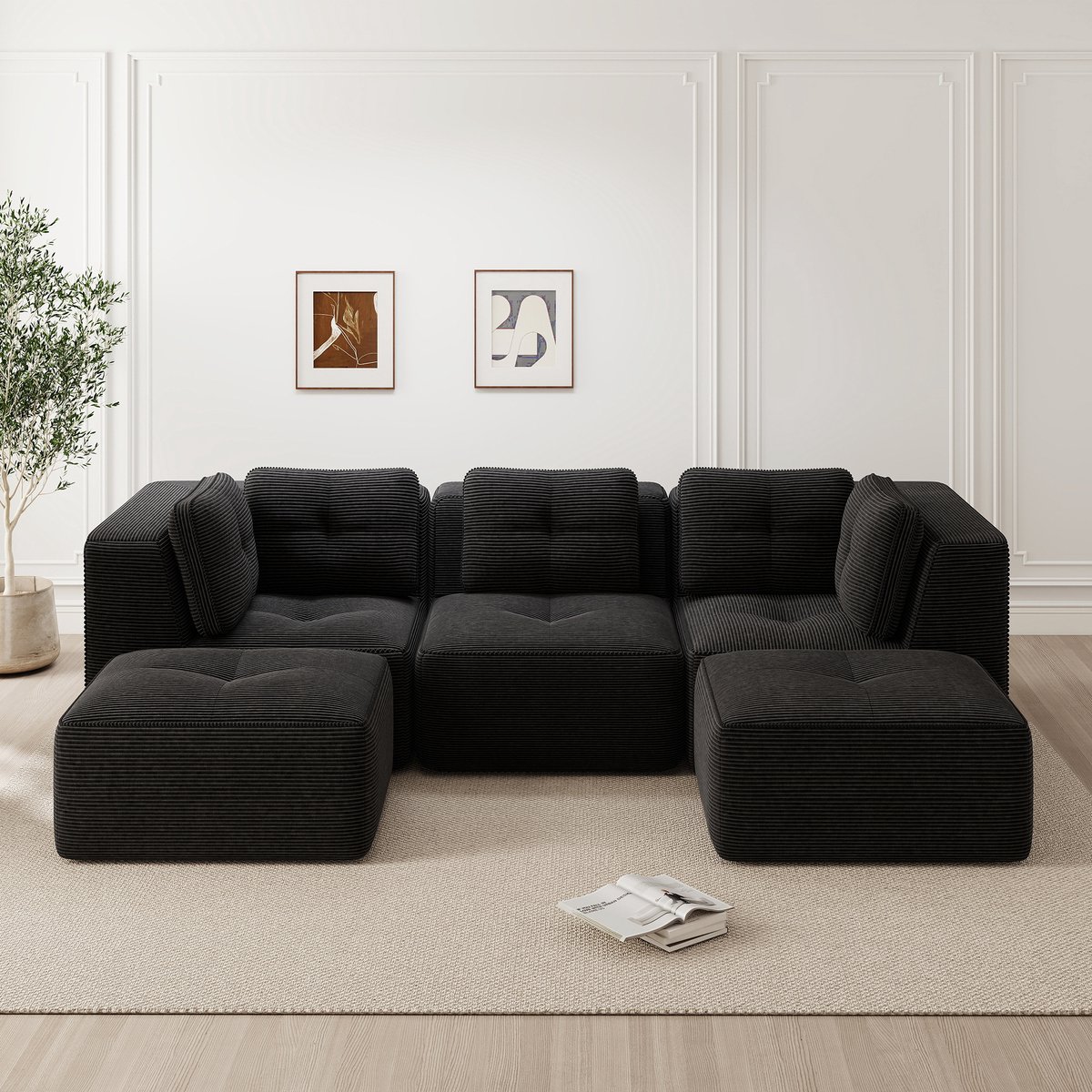 DESMIU Hoekbank 297 x 177 x 69 Cm - Modulair Zonder Montage Met 74 Cm Diepe Zitting - Voor