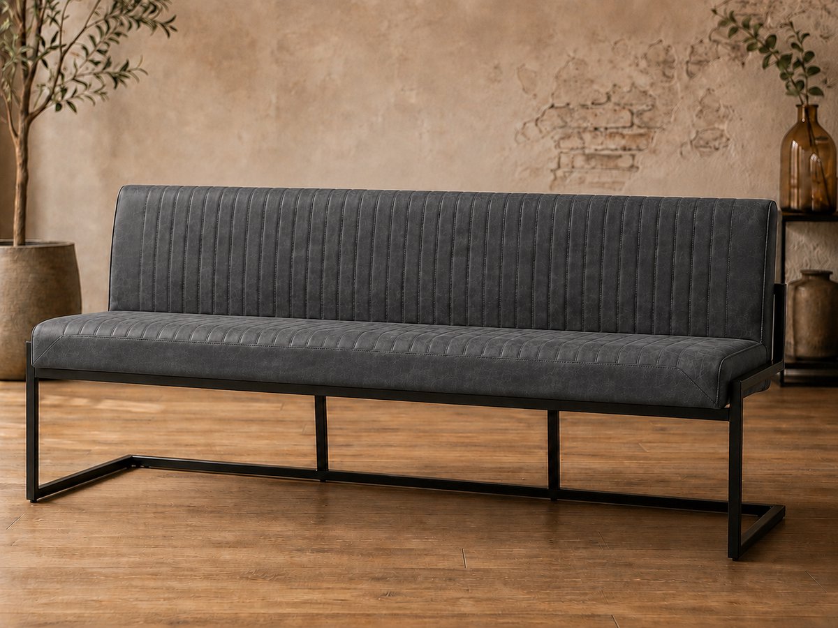 Eetkamerbank Belgie - 185 cm - Micro Leder - Antraciet