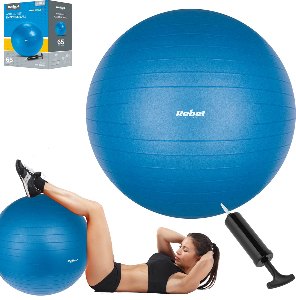 Rebel Active Serie - Revalidatie Gymnastiekbal - 65cm - Blauw - Inclusief Handpomp