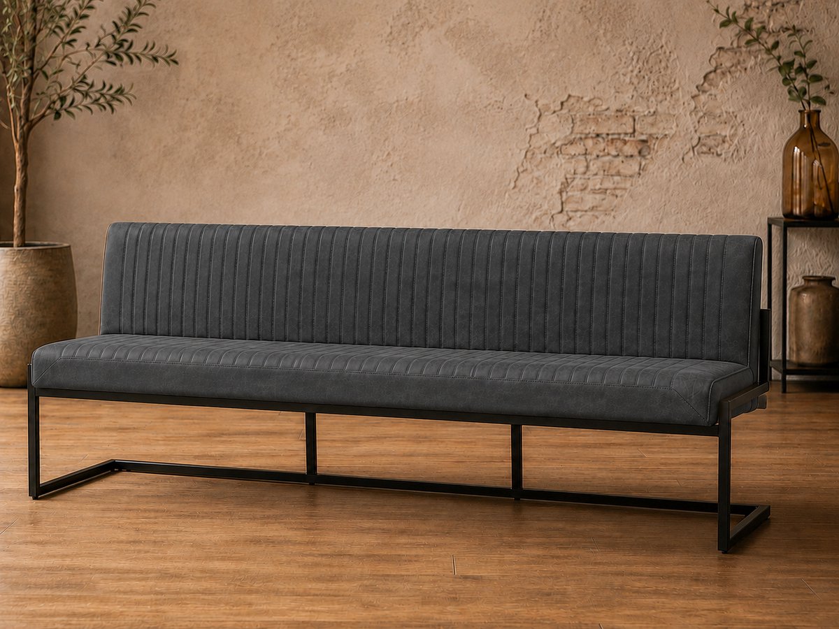 Eetkamerbank Belgie - 215 cm - Micro Leder - Antraciet