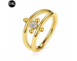 Top 10 Piercings 2026: Segment Ring Helix Tragus Piercing met Kristal en Dubbele Band – Chirurgisch Staal – Goud kleurig – 8 mm – 1.2 mm