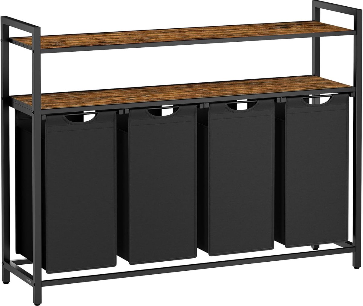 Wasmand – 4 vakken – 2 planken – Vintage bruin/Zwart
