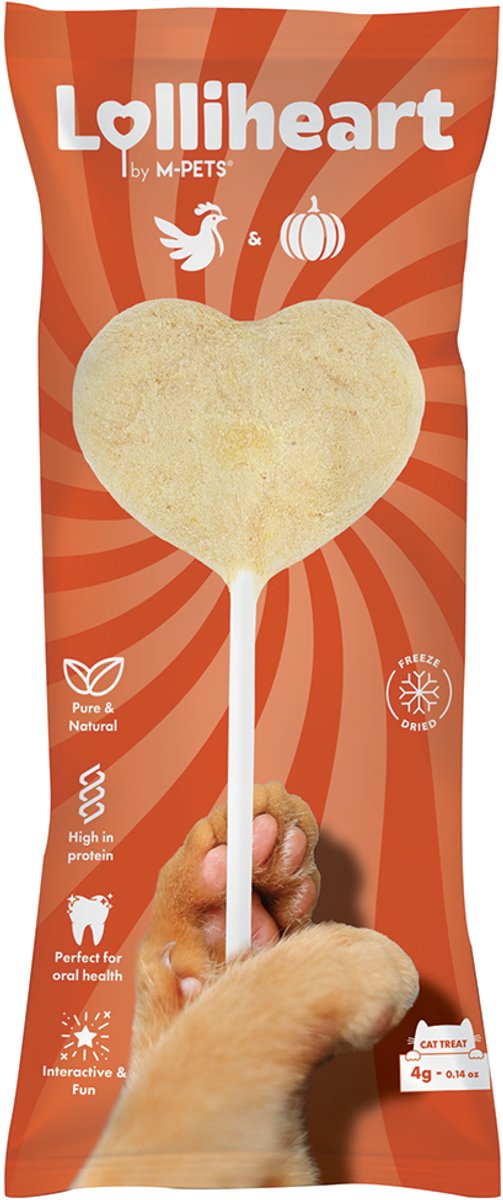 M-PETS Lolliheart kat snack kip & pompoen - per 15