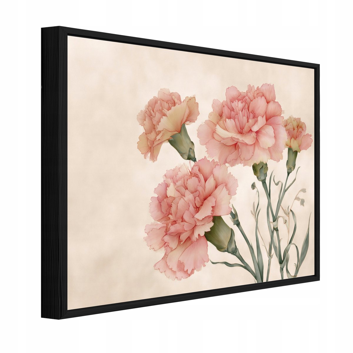 WALLARENA Schilderij op canvas in zwarte lijst - 100x70 cm - bloemen met anjers en rozen - wanddecoratie woonkamer en slaapkamer Veelkleurig