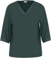 Donkergroen T-shirt met V-hals en 3/4 mouwen, met satijnen afwerking aan de boorden.