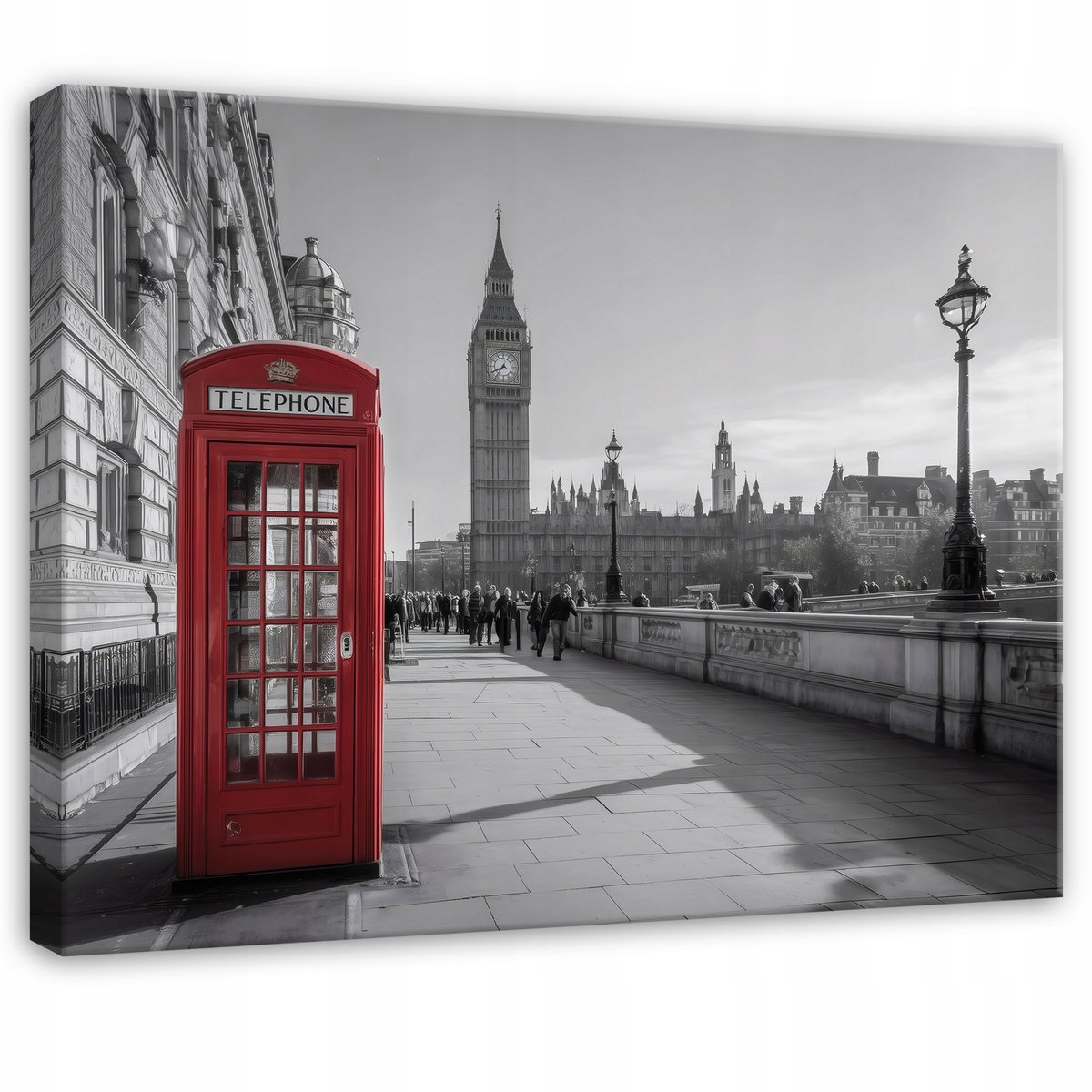 WALLARENA Schilderij op canvas - 60x40 cm - Big Ben in zwart-wit - stad wanddecoratie woonkamer en slaapkamer Veelkleurig