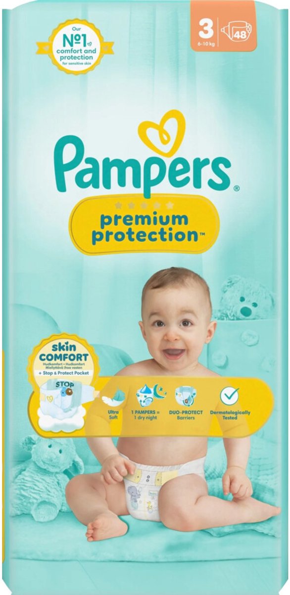 Pampers Premium Protection Luiers Maat 3 (6-10 kg) - 3 x 48 stuks - Voordeelverpakking