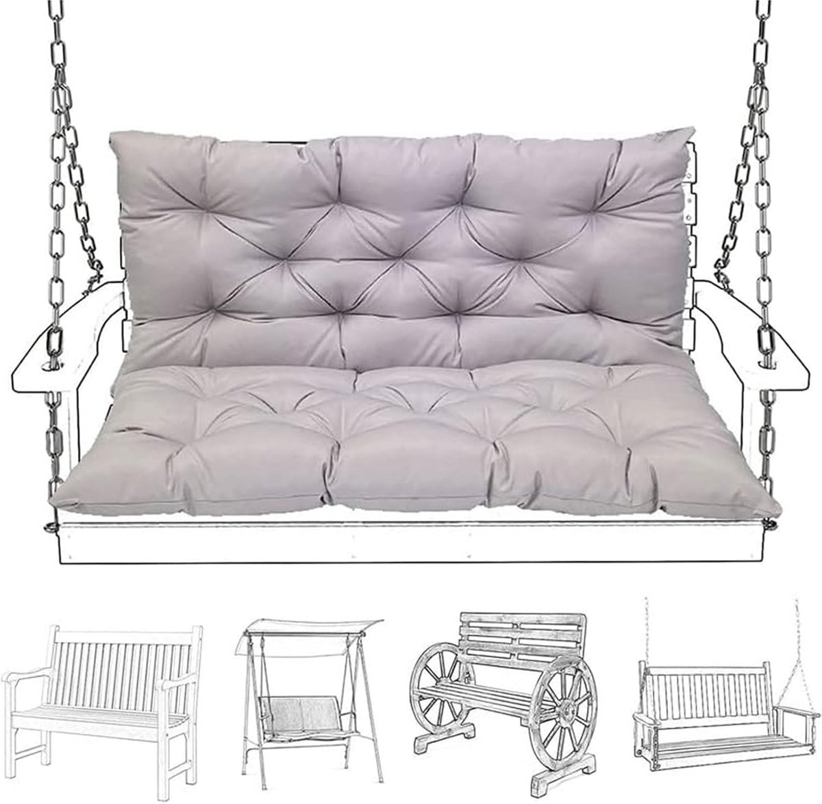 Tuinbankkussen met rugleuning - Buitenkussen Bank - Comfortabel Zitten - Extra dikke vulling - 100 x 150 cm - Grijs